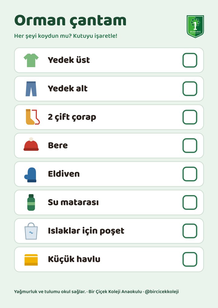 Orman çantam listesinin önizlemesi
